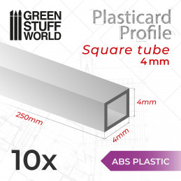 ASA Polystyrol-Profile ROHRPROFIL QUADRAT Plastikcard 4mm | Quadratprofil