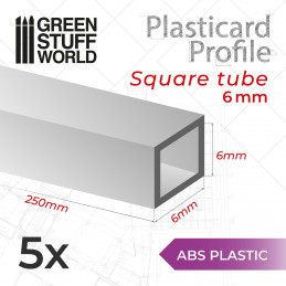 ASA Polystyrol-Profile ROHRPROFIL QUADRAT Plastikcard 6mm | Quadratprofil