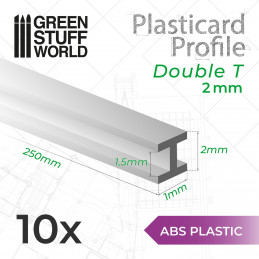ABS Plasticard - Profile DOUBLE-T 2mm
