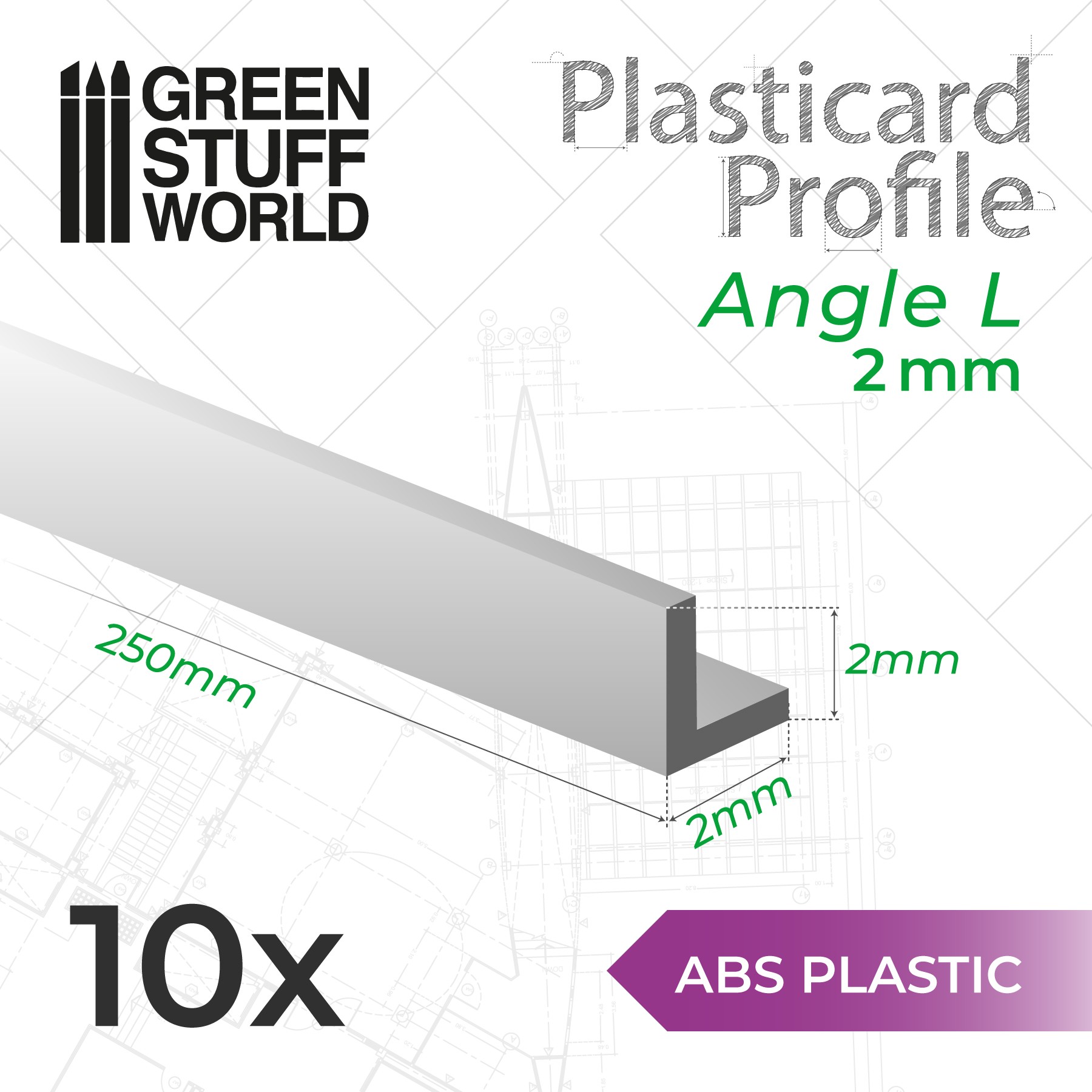 5-100pcs ABS Styrene Plastic L Shape Right Angle Bars 2mm*2mm*250mm White 