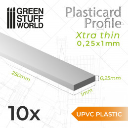uPVC Plasticard - Profile Xtra-thin 0.25x1 mm | Flat Profiles