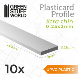 Perfil Plasticard uPVC - Ultra Finas 0.25mm x 2mm Plasticos Plasticard