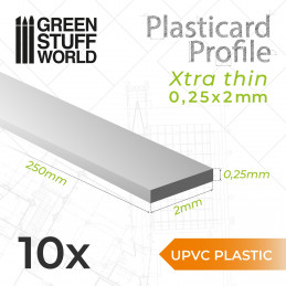 Profilato Plasticard uPVC - Extra Sottili 0.25x2mm | Plasticard Modellismo