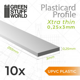 Perfil Plasticard uPVC - Ultra Finas 0.25mm x 3mm Perfiles Planos