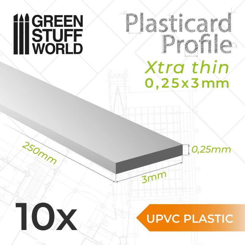 Perfil Plasticard uPVC - Ultra Finas 0.25mm x 3mm Perfiles Planos
