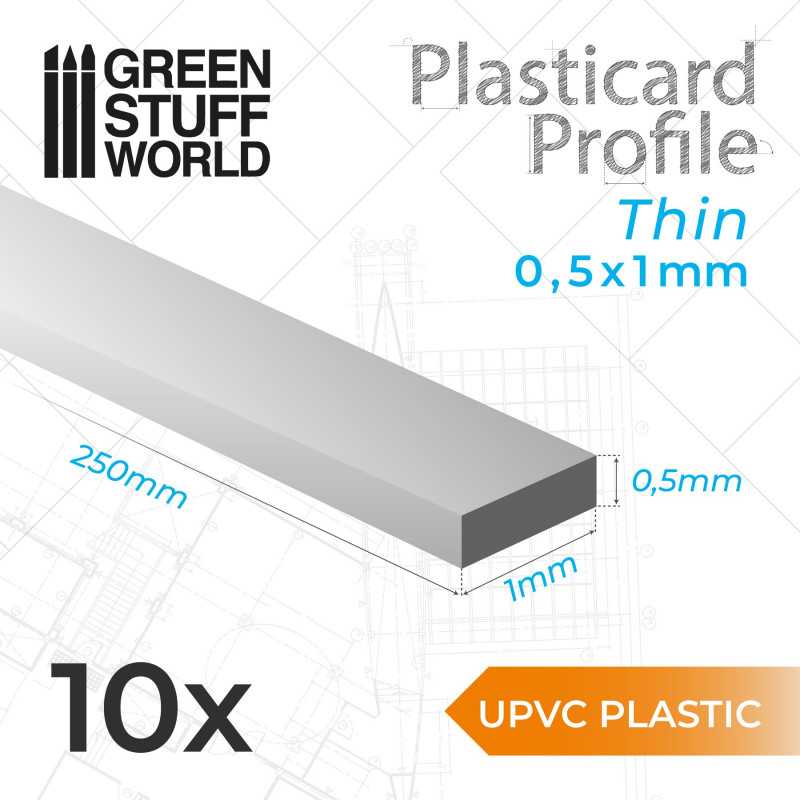 Perfil Plasticard uPVC - Fino 0.50mm x 1mm Perfiles Planos