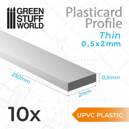 Perfil Plasticard uPVC - Fino 0.50mm x 2mm Perfiles Planos