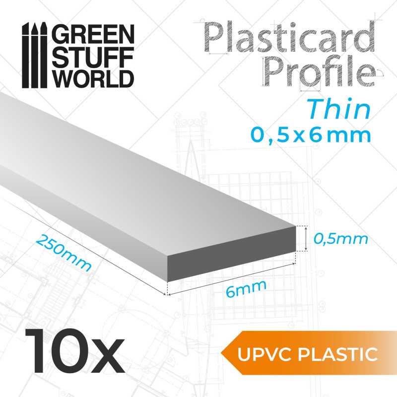 Perfil Plasticard uPVC - Fino 0.50mm x 6mm