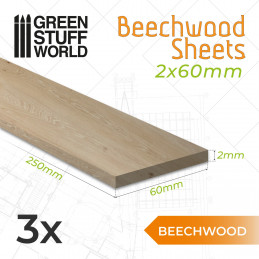 Feuille de bois de hêtre 2x60x250mm | Feuilles de bois