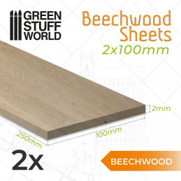 Feuille de bois de hêtre 2x100x250mm | Feuilles de bois