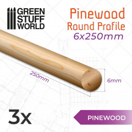 Pinewood round rod 6x250mm