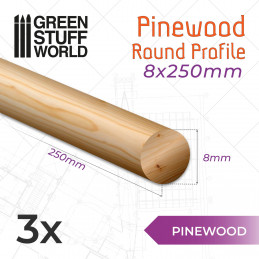 Pinewood round rod 8x250mm