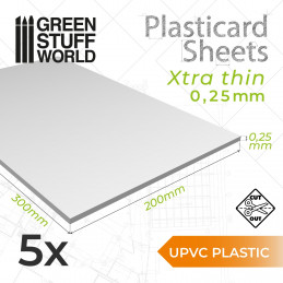 Plaque de Plasticard - 0'25 mm - COMBOx5 feuilles | Plaques Lisses