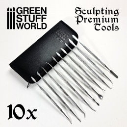 10x Modellierwerkzeug Set Edelstahl mit Ledertasche | Metall werkzeuge