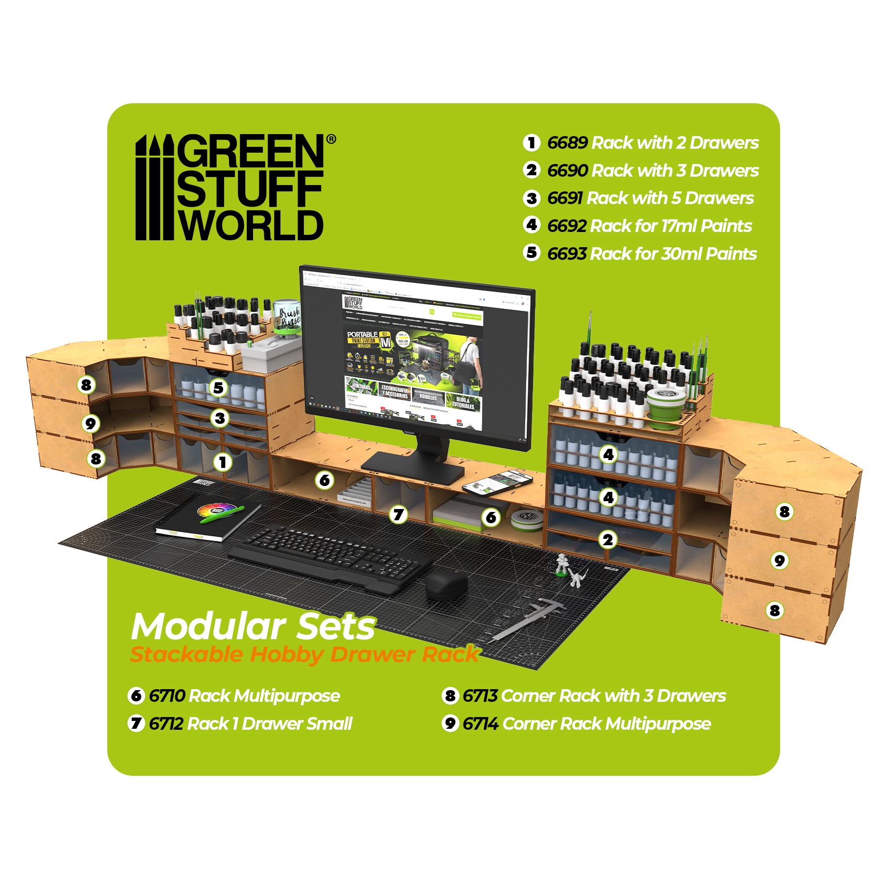 Stackable and magnetized hobby rack