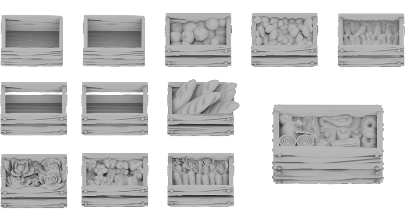 Cajas de madera con comida 1:48