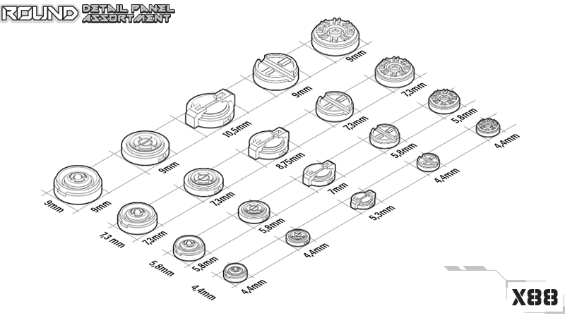 Mecha Detail Parts - Sortiment runden Platten